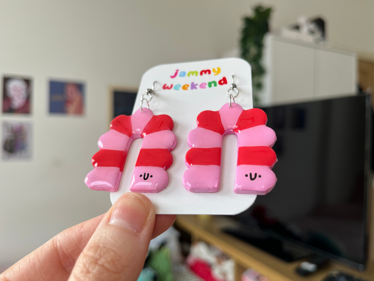 Pink and Red Caterpillar Polymer Clay Earrings