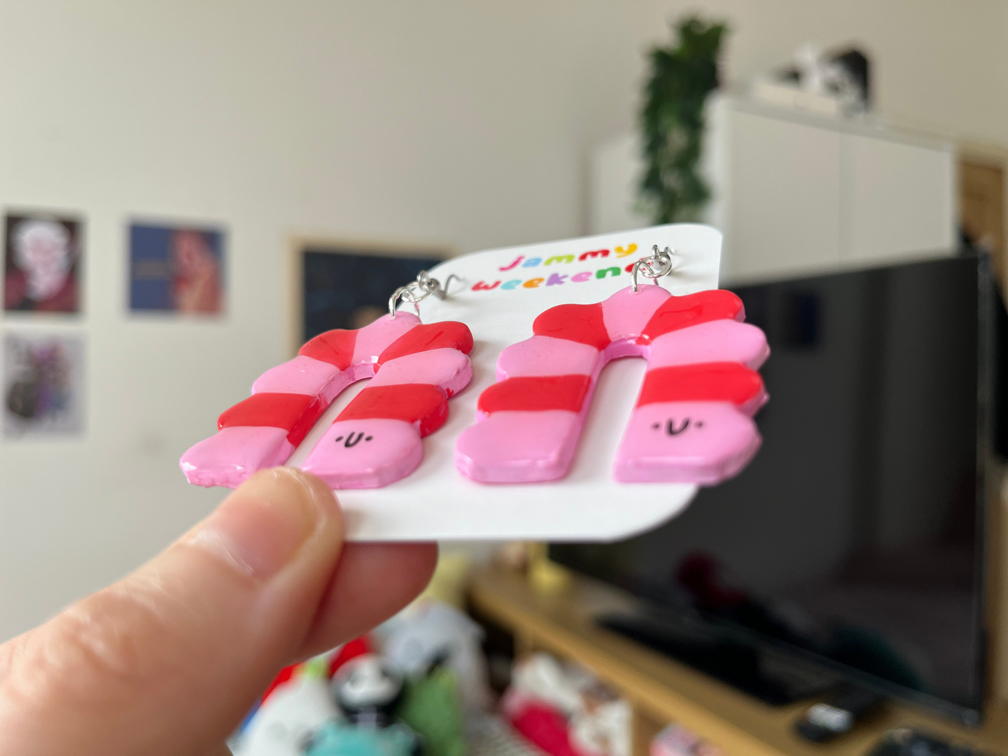 Pink and Red Caterpillar Polymer Clay Earrings