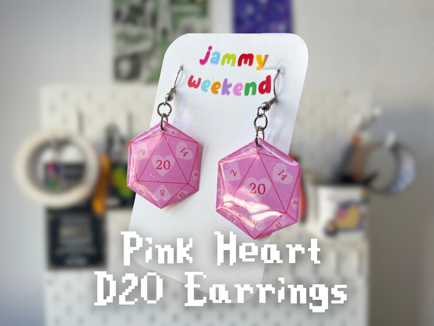 Pink D20 Earrings