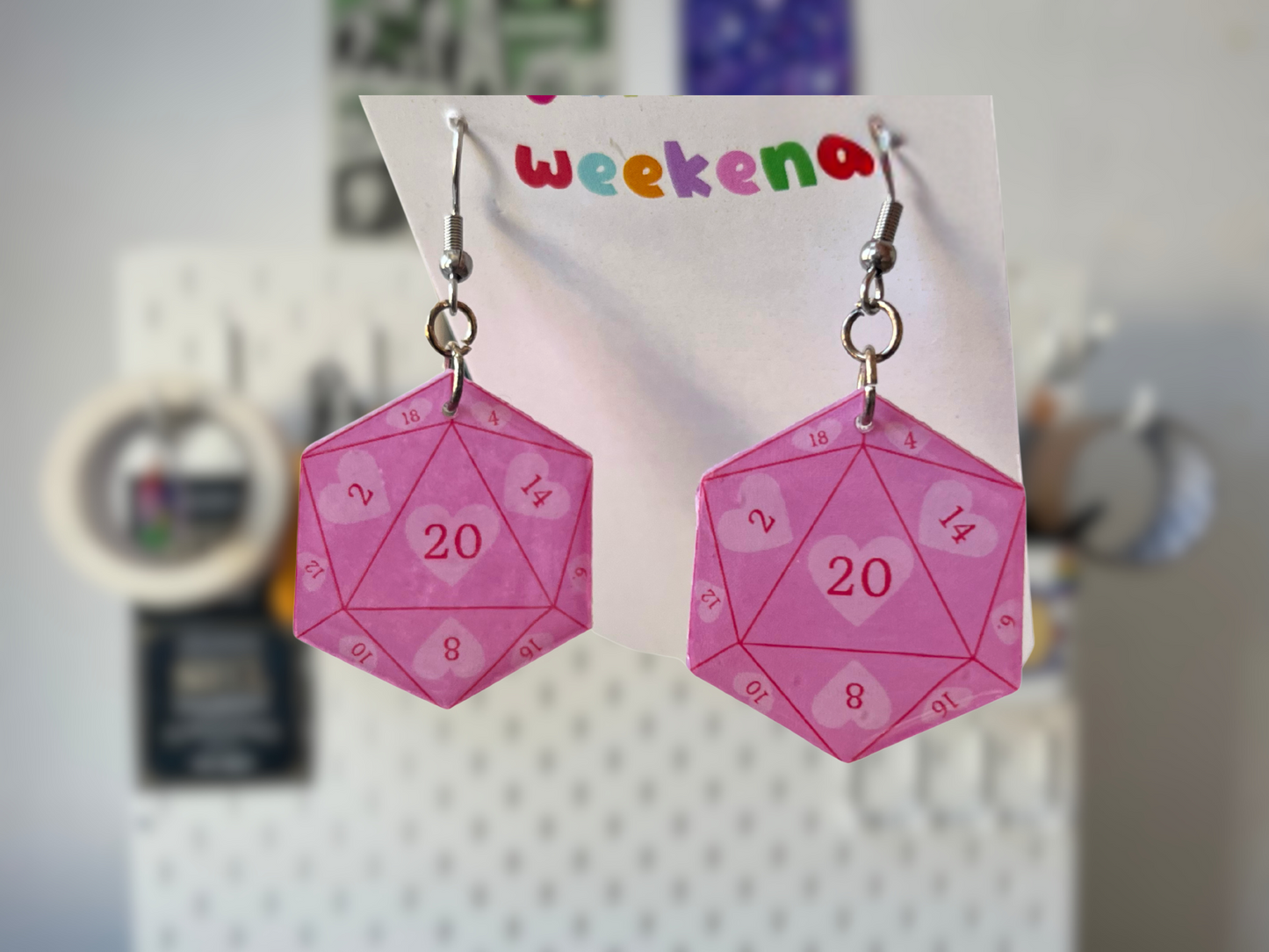 Pink D20 Earrings
