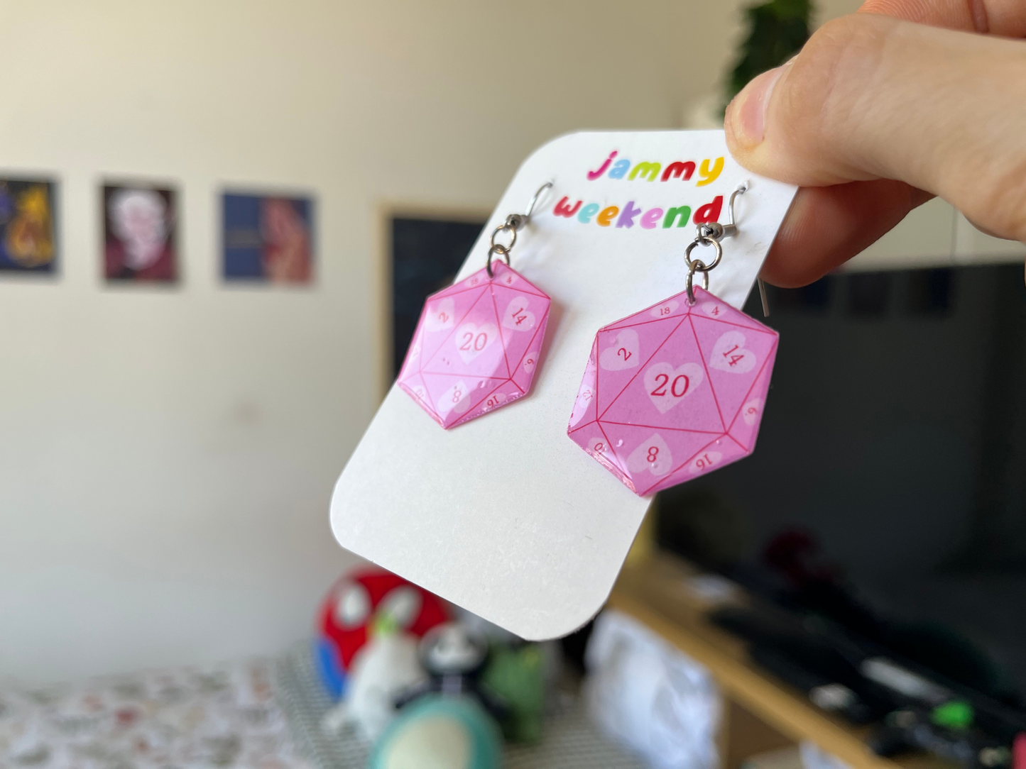 Pink D20 Earrings