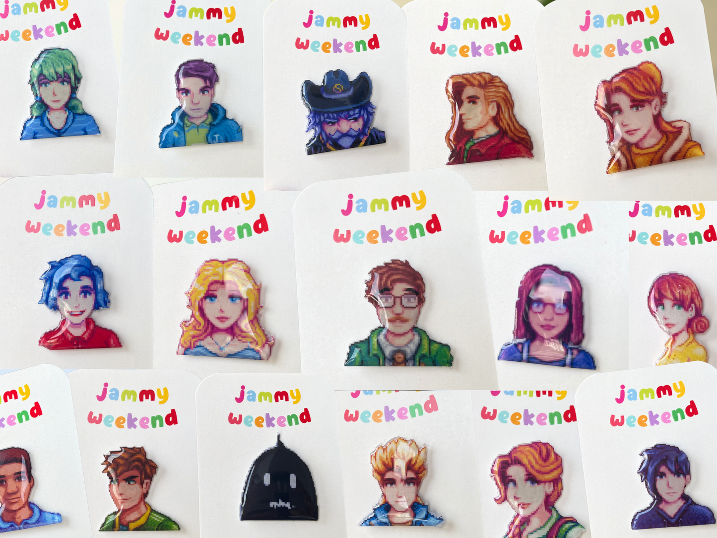 Colourful Pixel Character Pins