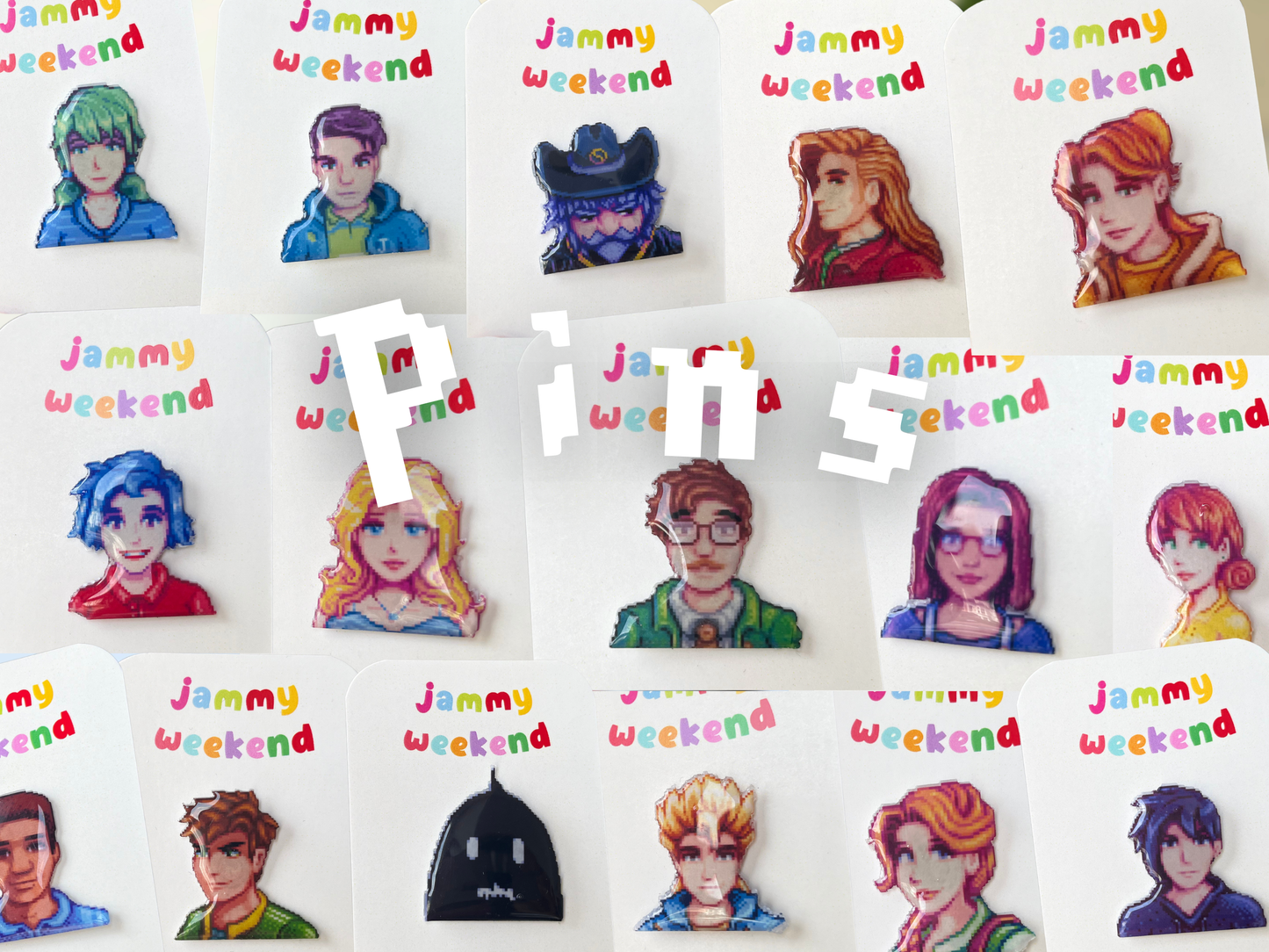 Colourful Pixel Character Pins