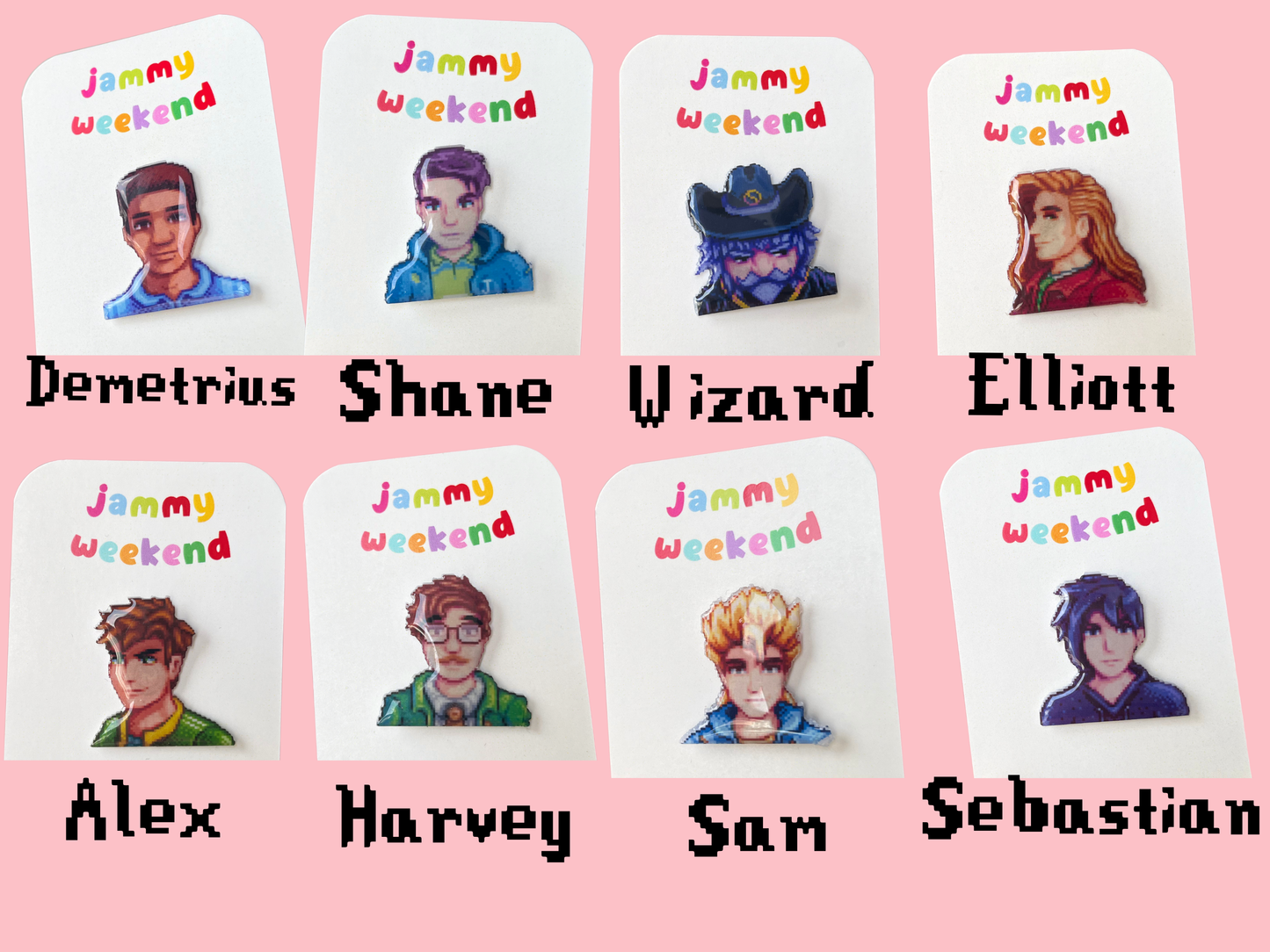 Colourful Pixel Character Pins