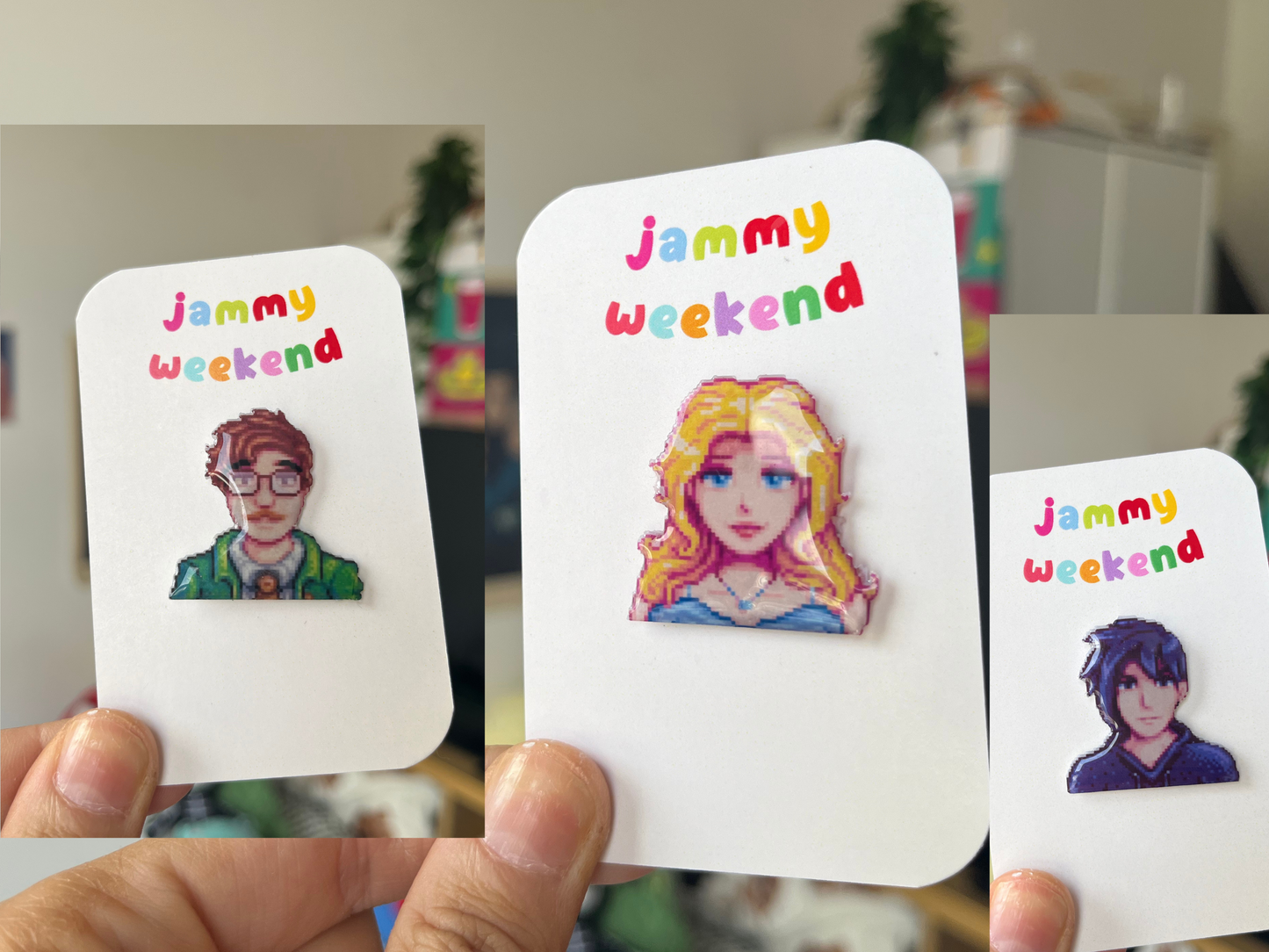 Colourful Pixel Character Pins