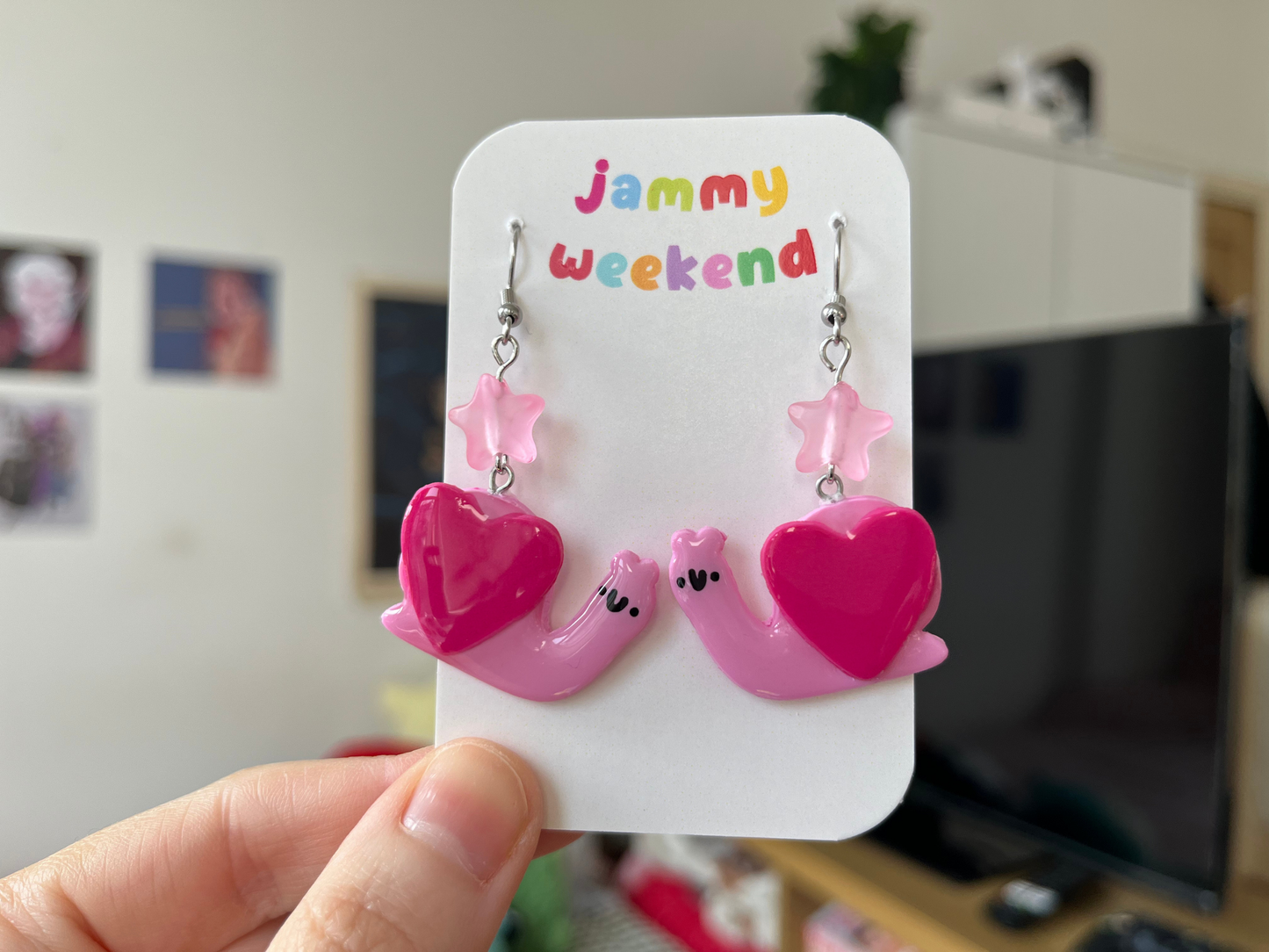 Valentines Snail with a Pink Heart Polymer Clay Earrings