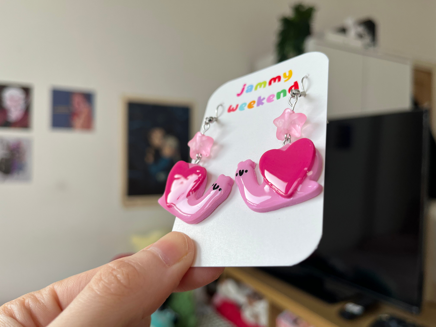Valentines Snail with a Pink Heart Polymer Clay Earrings