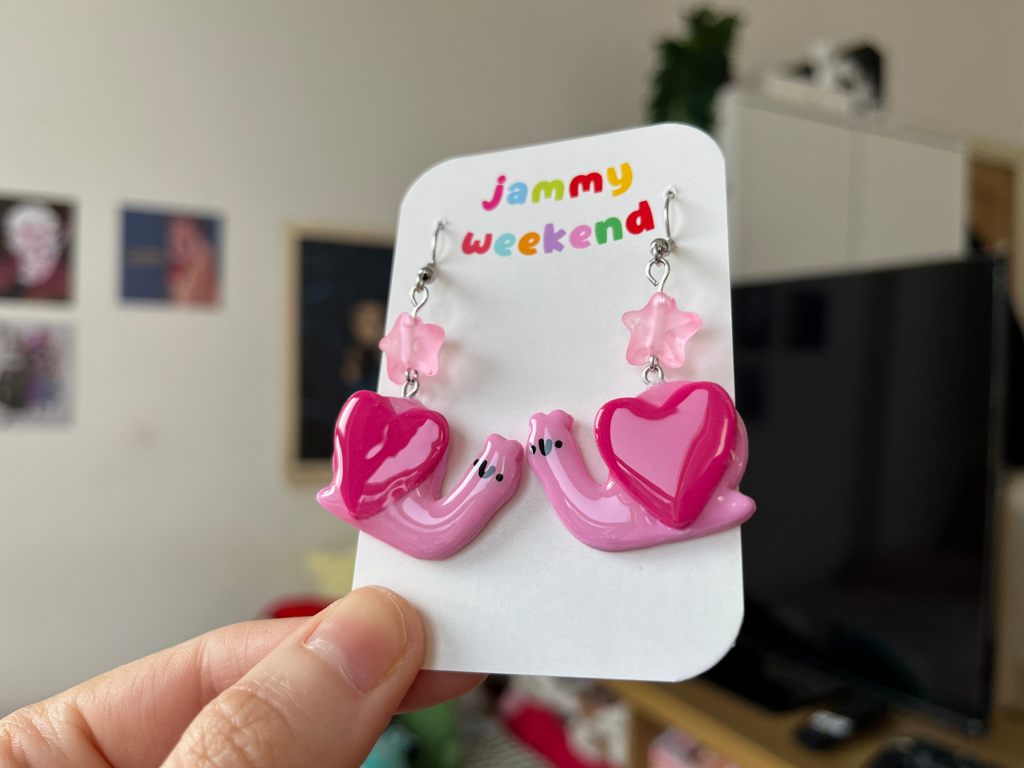 Valentines Snail with a Pink Heart Polymer Clay Earrings