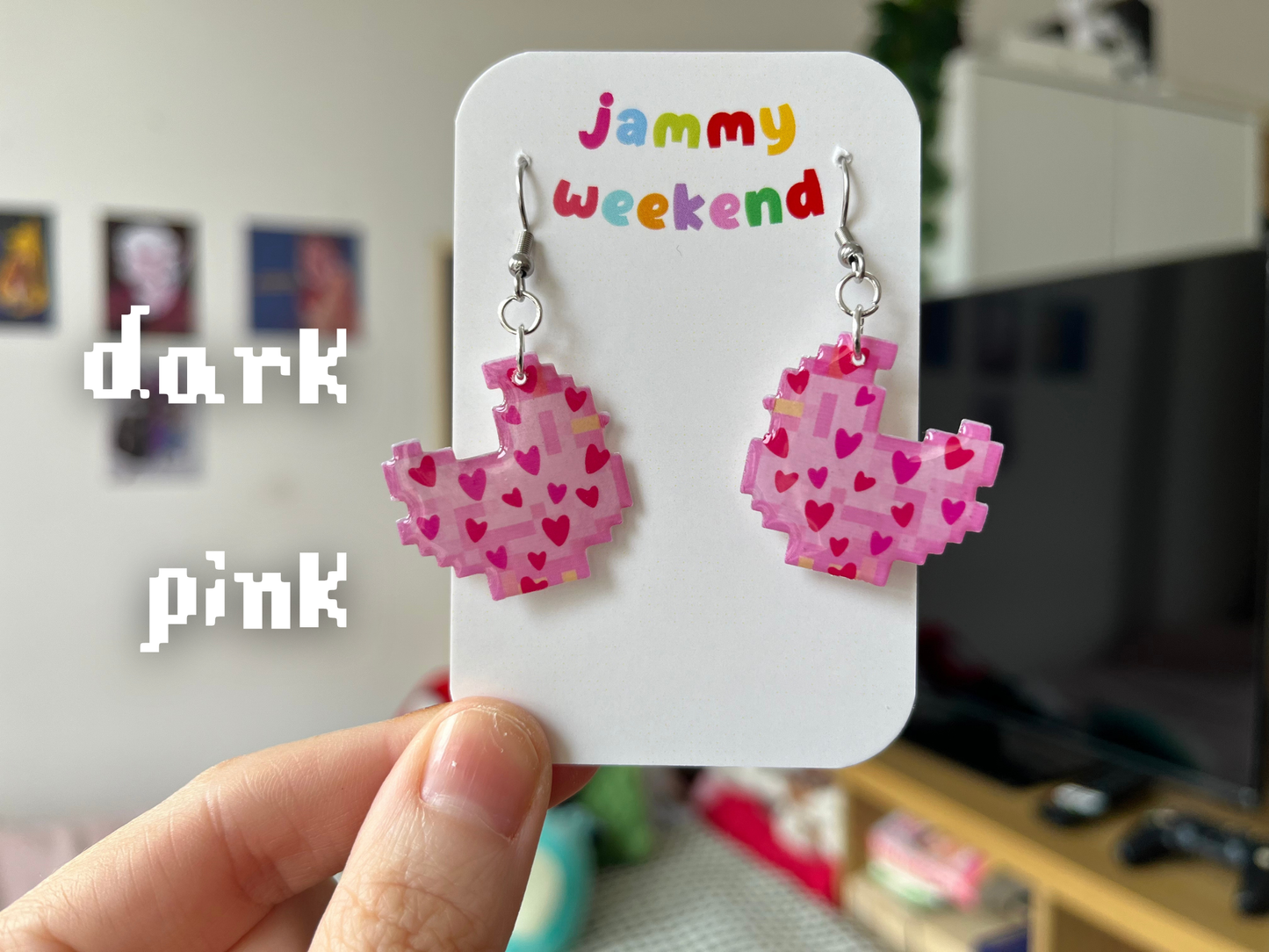 Valentines Pixel Chicken Earrings