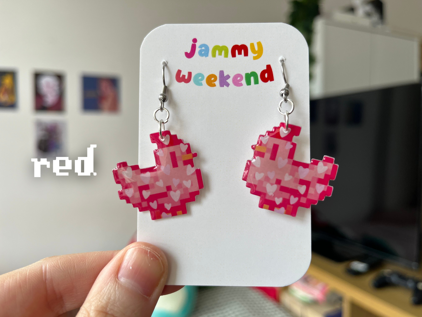Valentines Pixel Chicken Earrings
