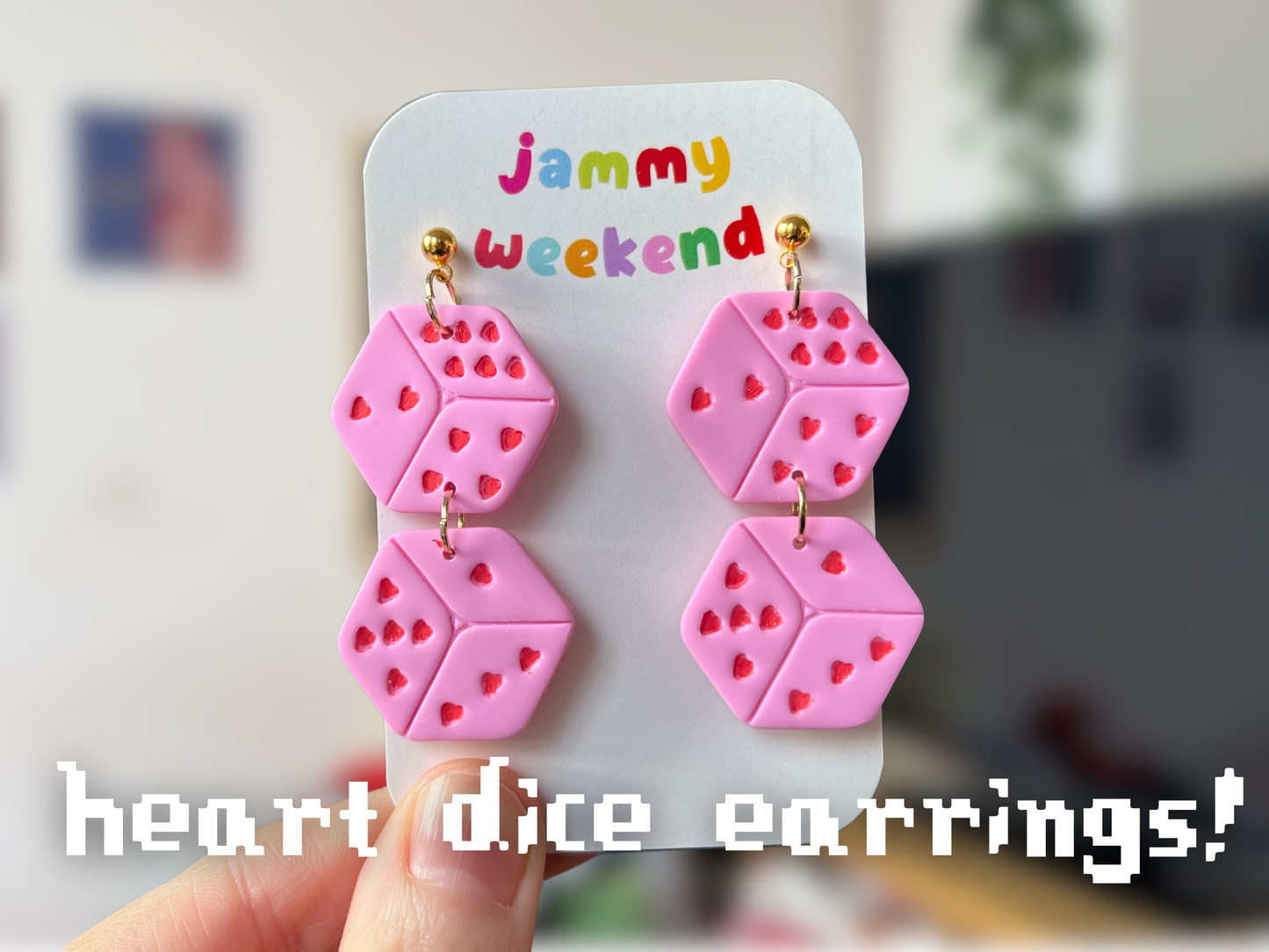 Valentines Heart Dice Polymer Clay Earrings