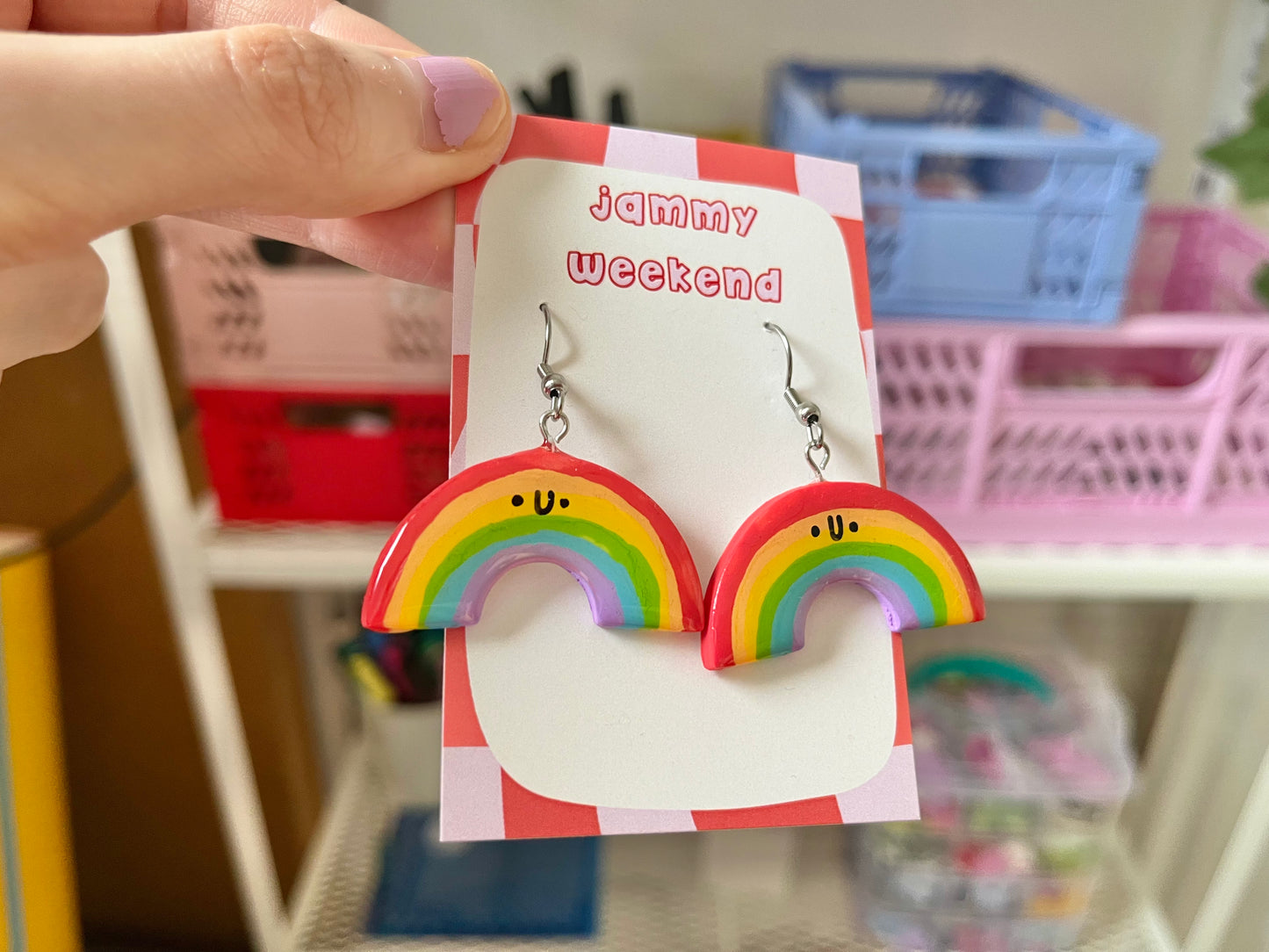 Rainbow Happy Face Polymer Clay Earrings