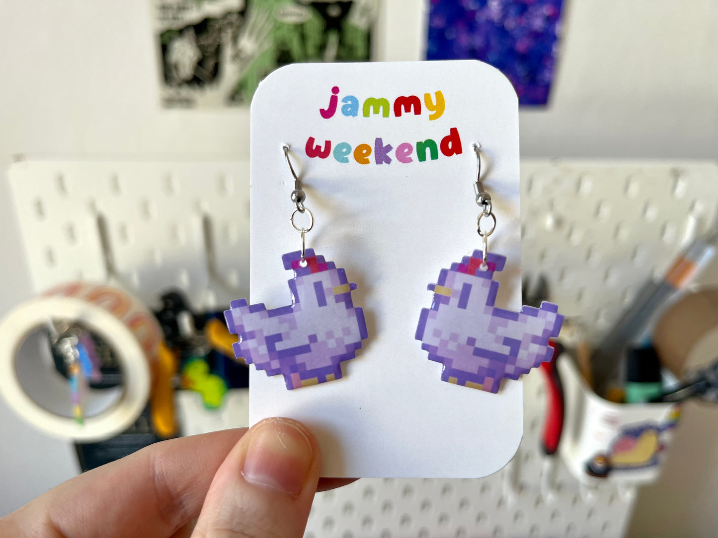 Colourful Pixel Chickens Earrings
