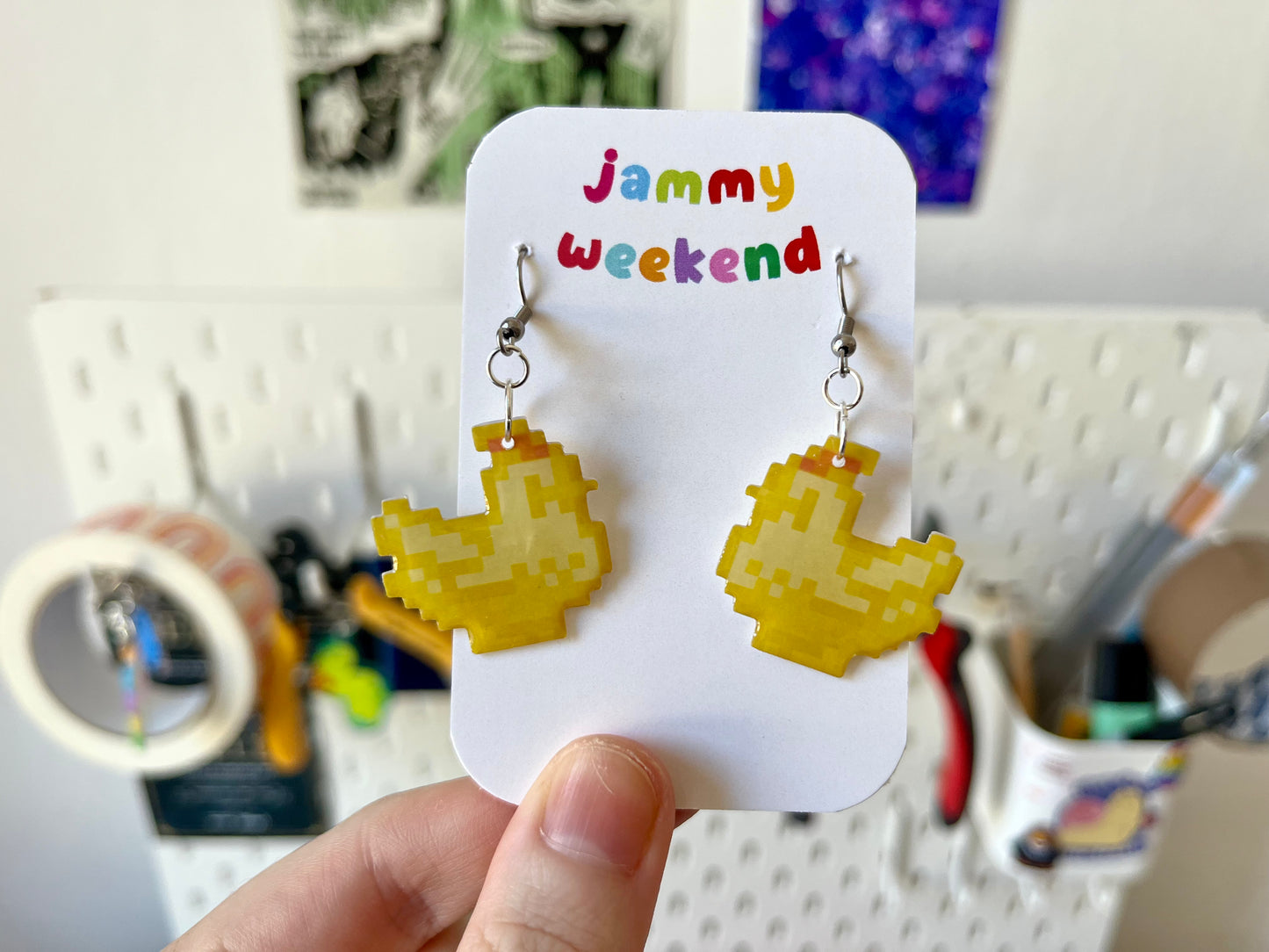 Colourful Pixel Chickens Earrings
