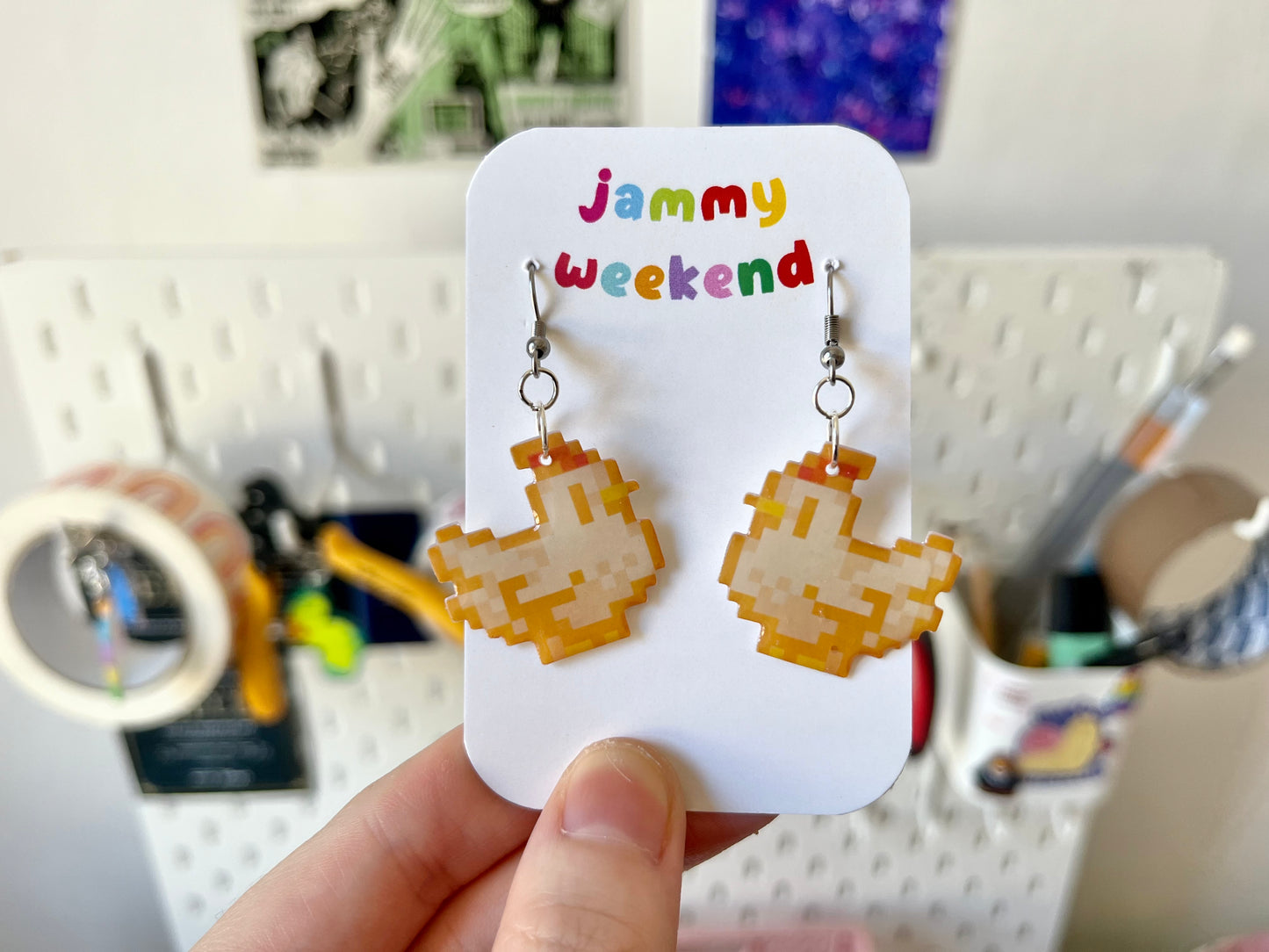 Colourful Pixel Chickens Earrings
