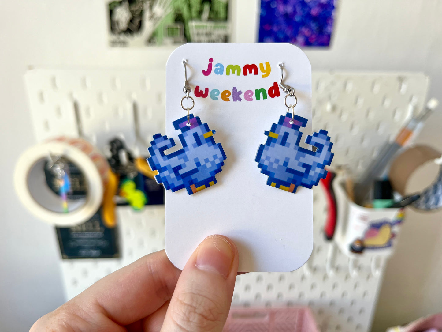 Colourful Pixel Chickens Earrings