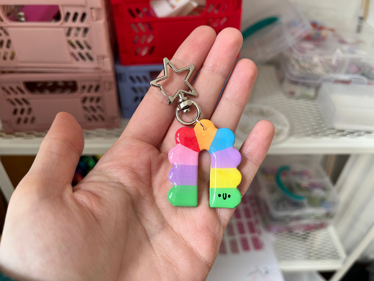 Rainbow Caterpillar Clay Keyring