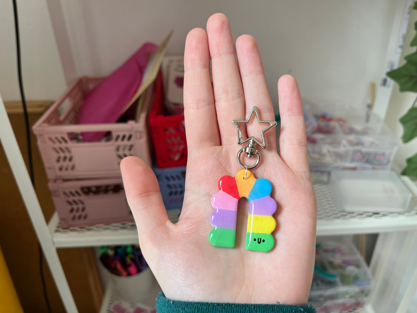 Rainbow Caterpillar Clay Keyring