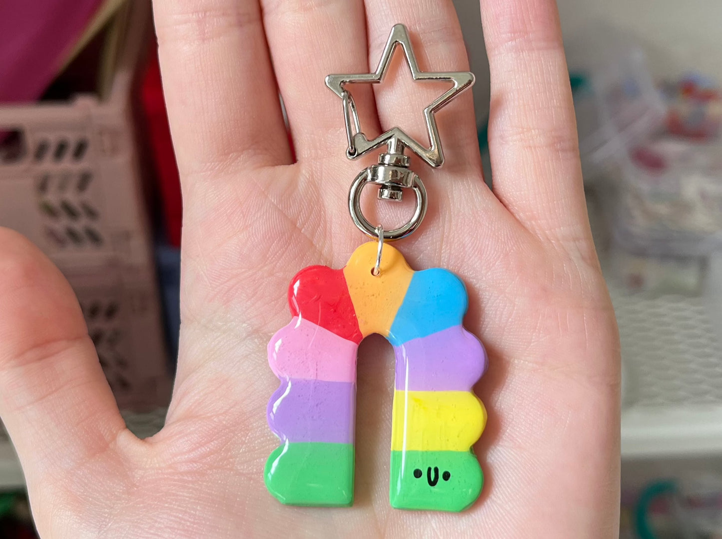 Rainbow Caterpillar Clay Keyring