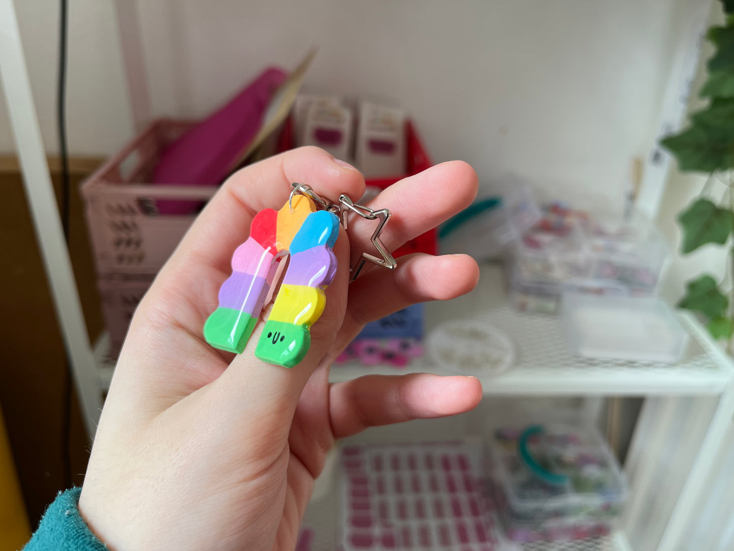 Rainbow Caterpillar Clay Keyring