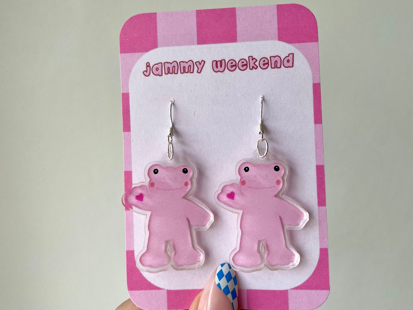 Pink and Green Spring Cute Frog Acrylic Earrings