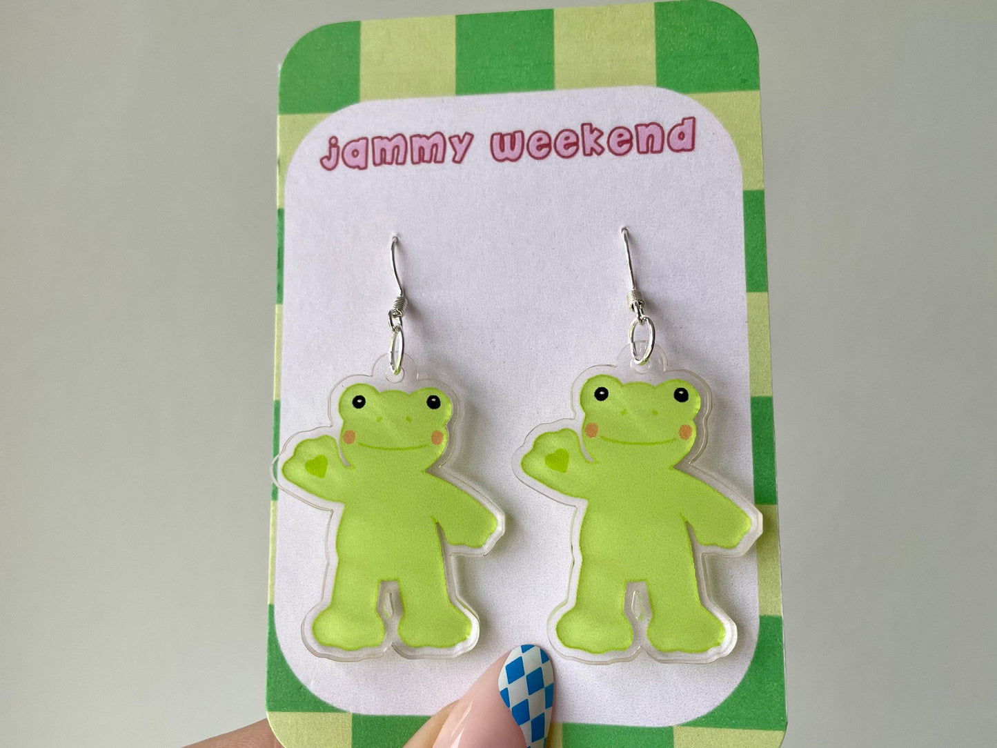 Pink and Green Spring Cute Frog Acrylic Earrings