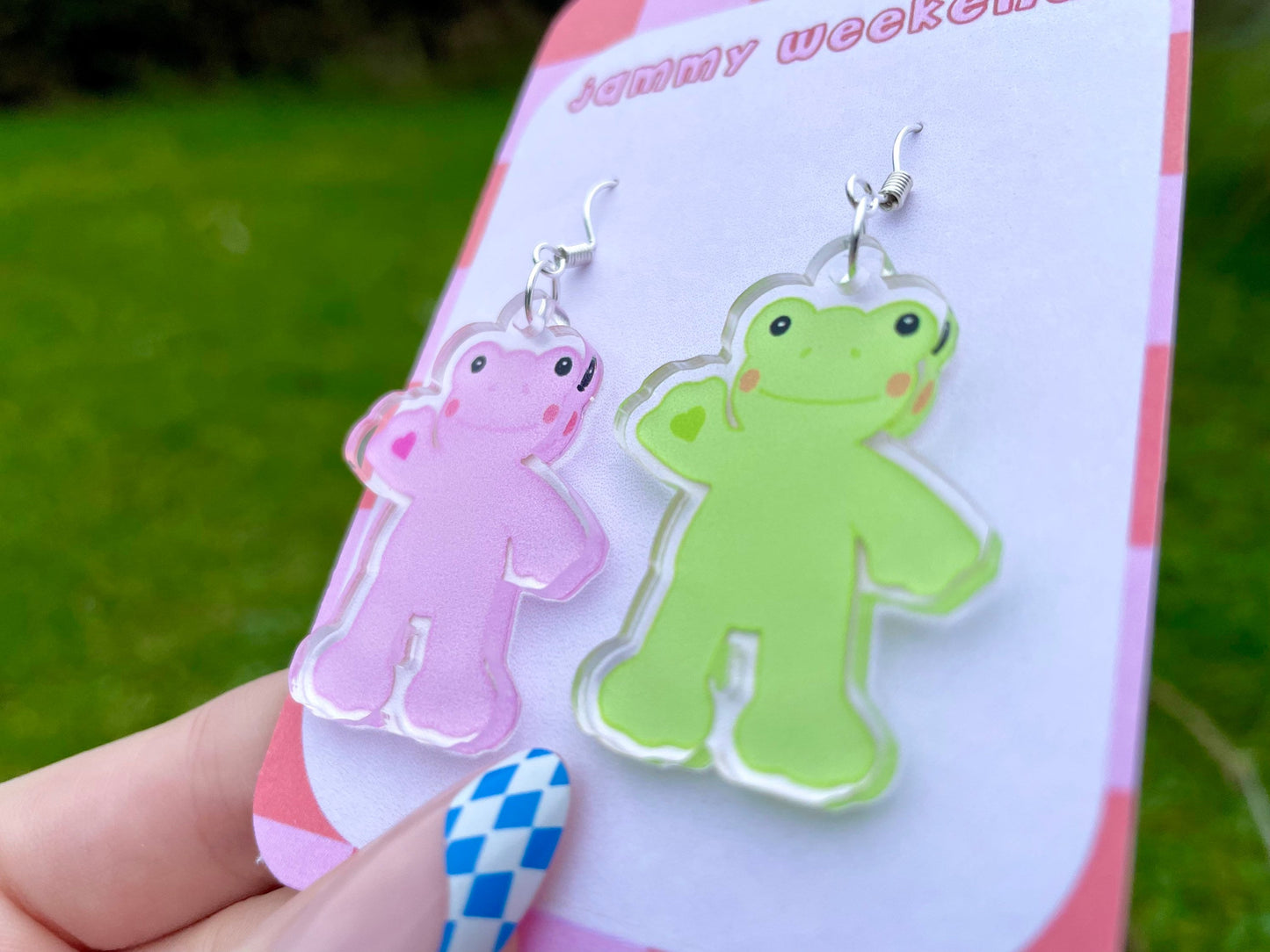 Pink and Green Spring Cute Frog Acrylic Earrings