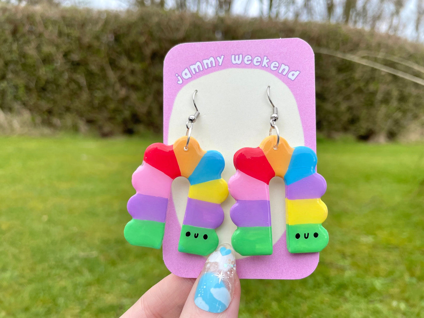 Rainbow Caterpillar Polymer Clay Earrings