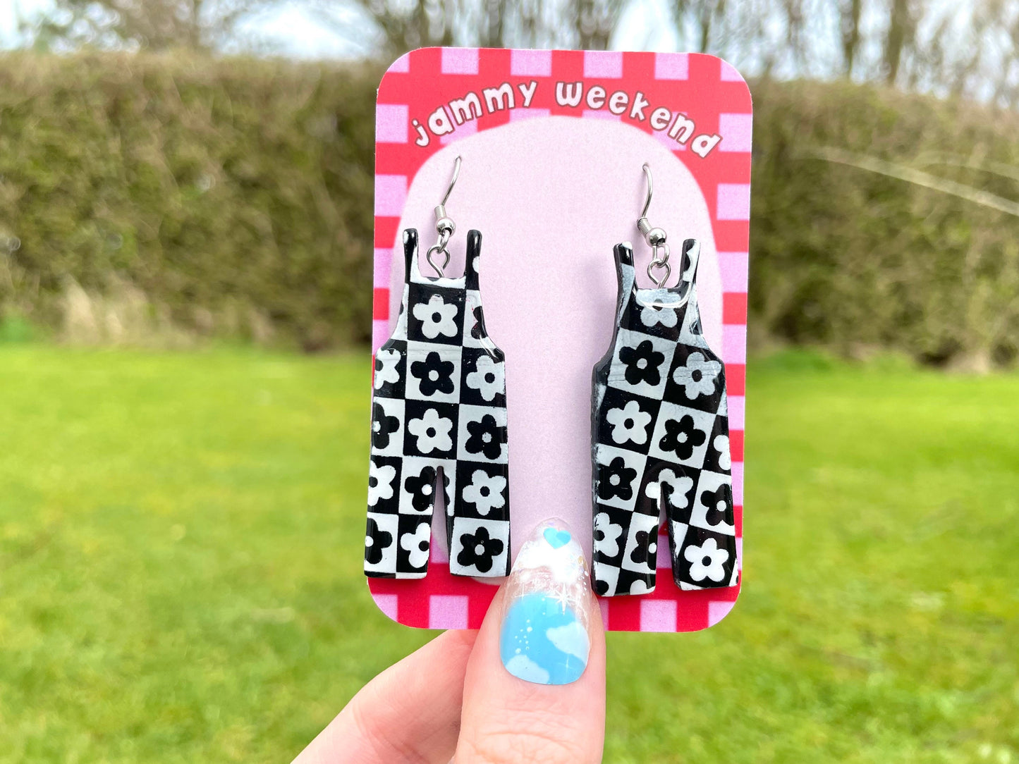 Checkerboard Dungaree Polymer Clay Earrings