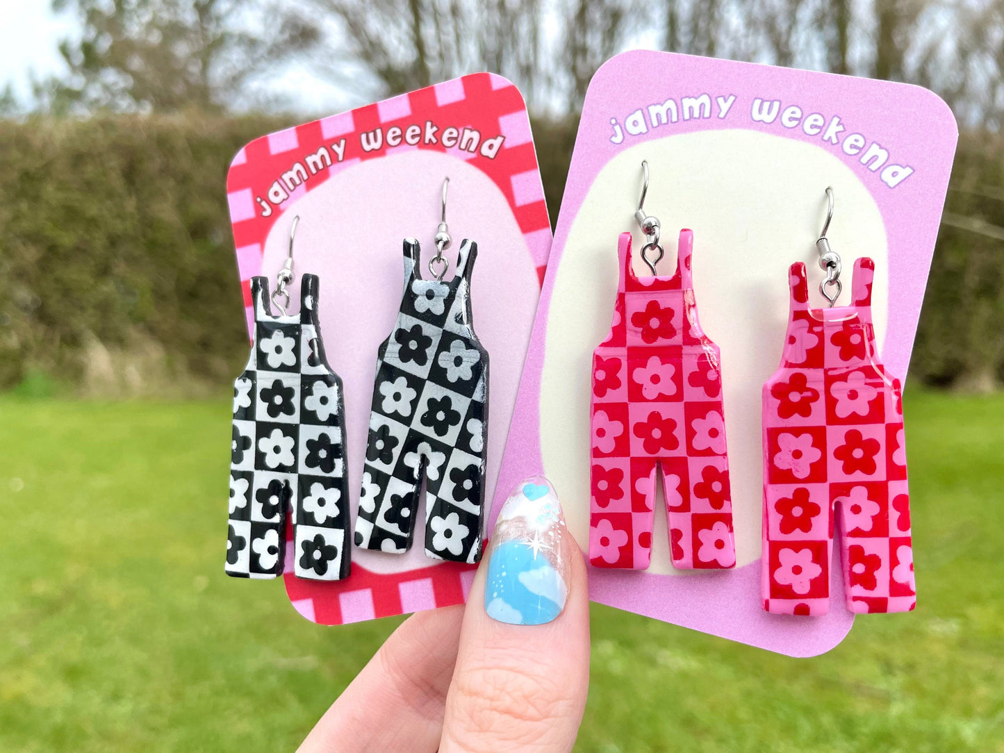 Checkerboard Dungaree Polymer Clay Earrings