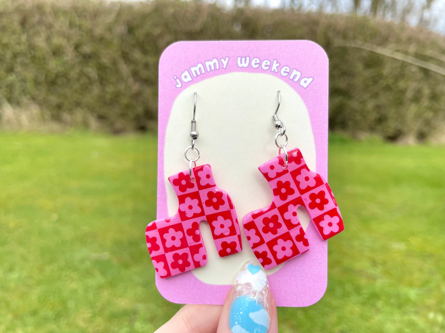 Platform Boots Checkerboard Clay Earrings