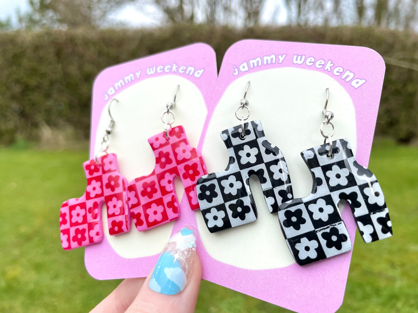 Platform Boots Checkerboard Clay Earrings
