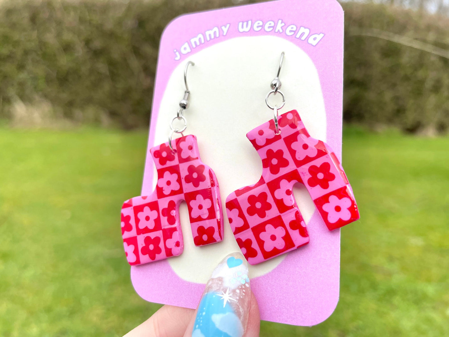 Platform Boots Checkerboard Clay Earrings