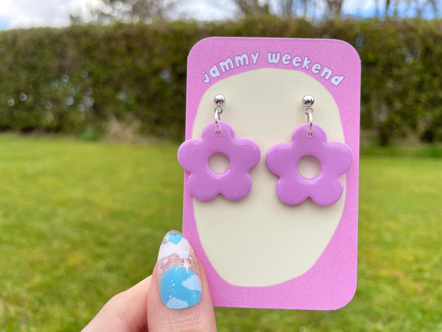 Single Colour Flower Polymer Clay Earrings Purple