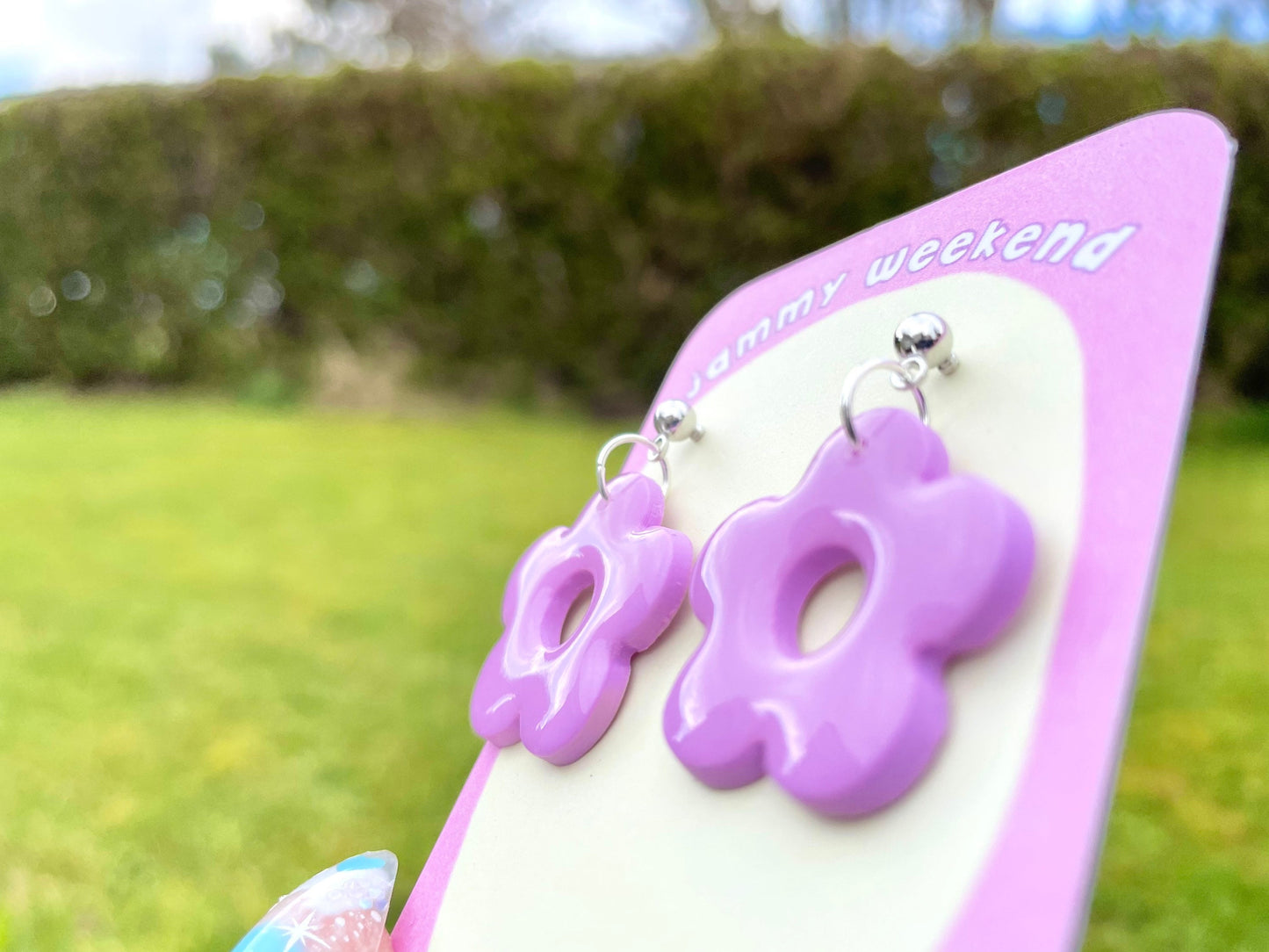 Single Colour Flower Polymer Clay Earrings Purple