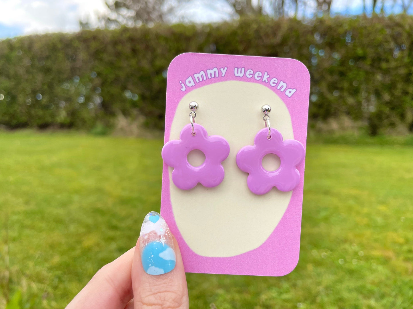 Single Colour Flower Polymer Clay Earrings Purple