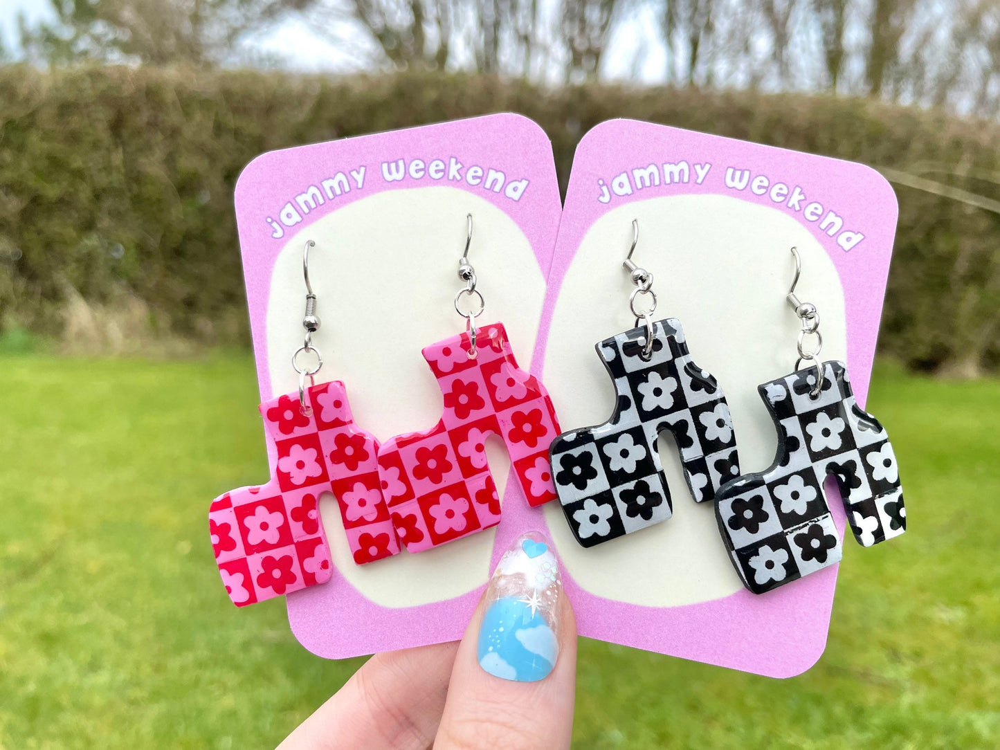 Platform Boots Checkerboard Clay Earrings