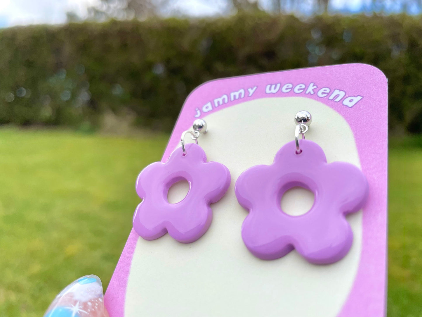 Single Colour Flower Polymer Clay Earrings Purple