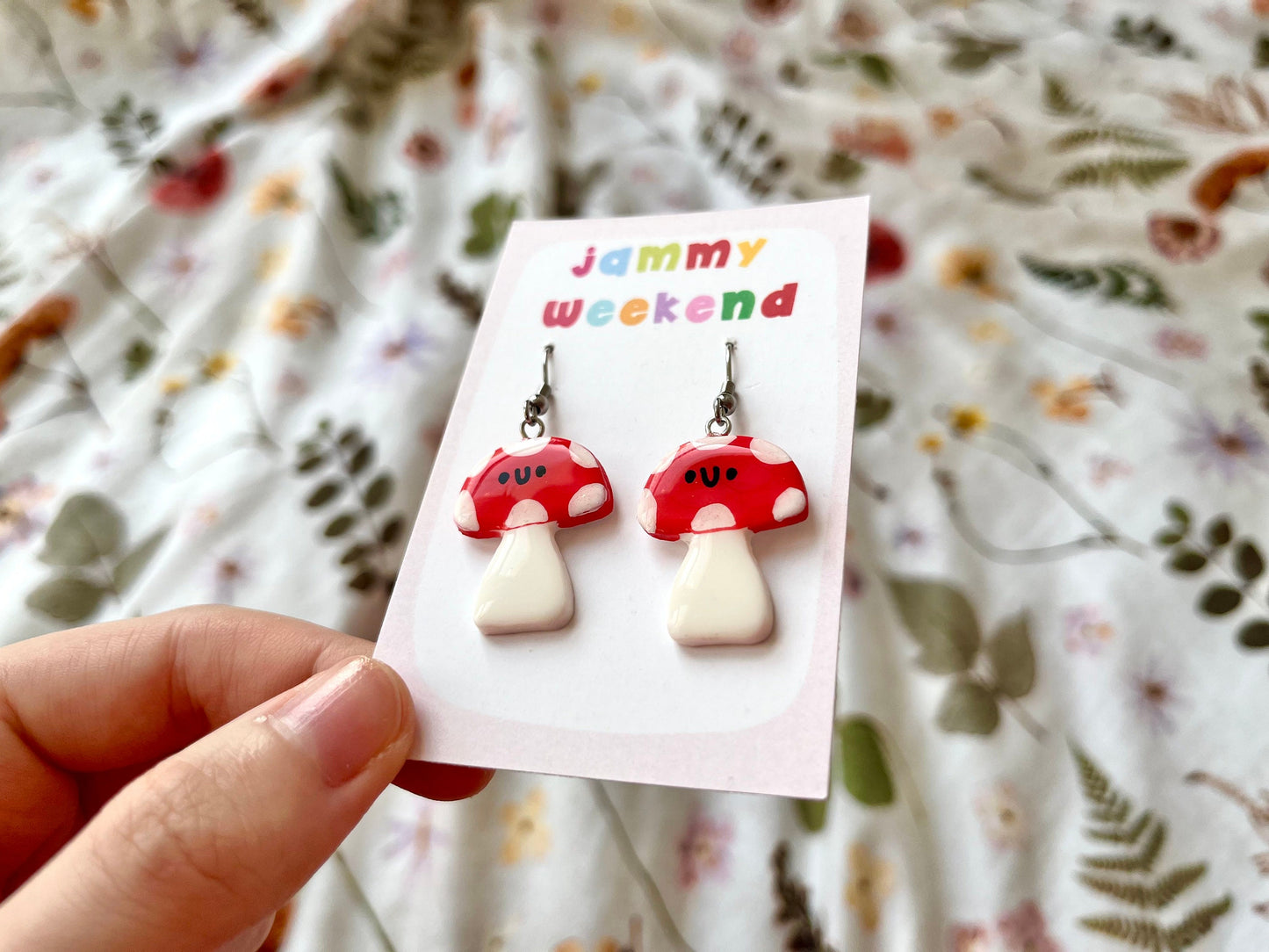 Mushroom Smiley Face Cute Polymer Clay Earrings