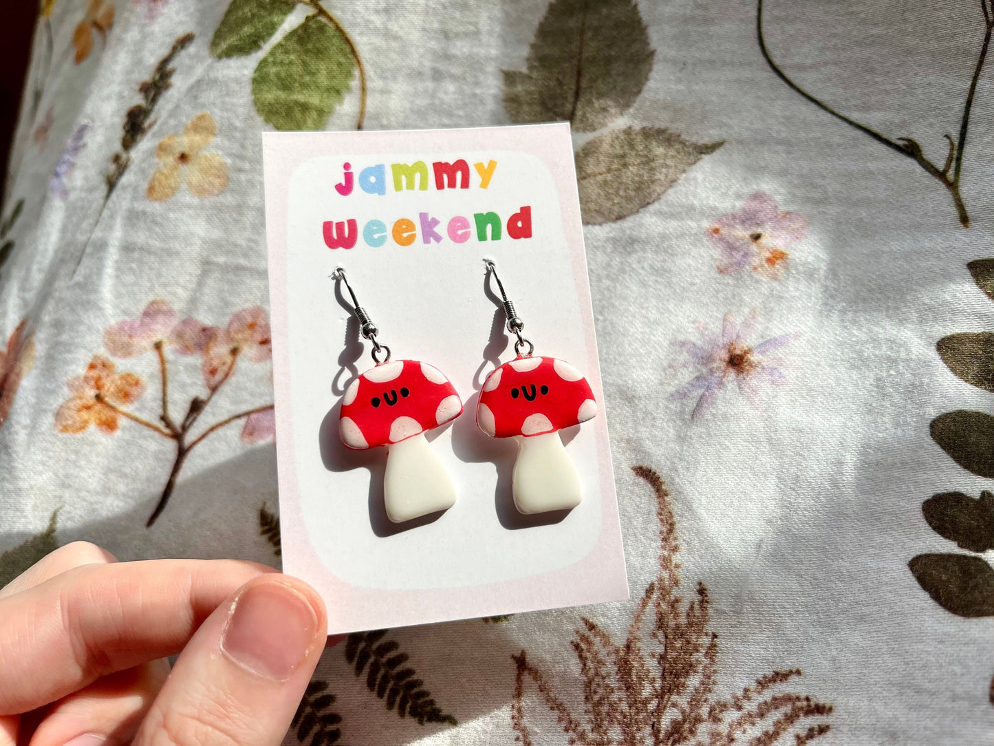 Mushroom Smiley Face Cute Polymer Clay Earrings