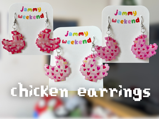 Valentines Pixel Chicken Earrings