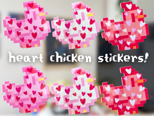 Valentines Day Heart Pixel Chicken Stickers