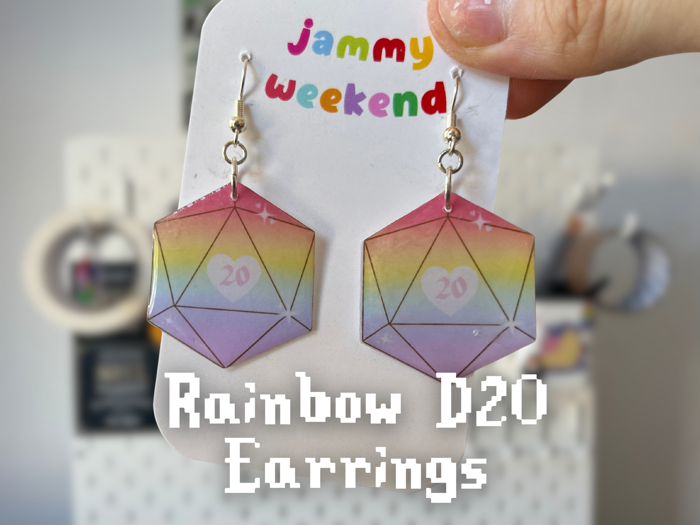 Rainbow D20 Earrings