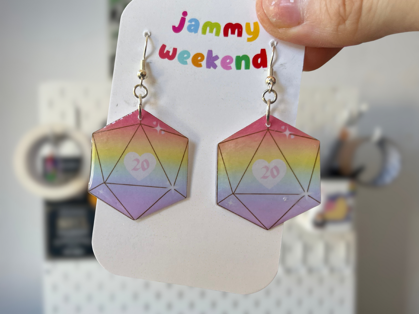 Rainbow D20 Earrings