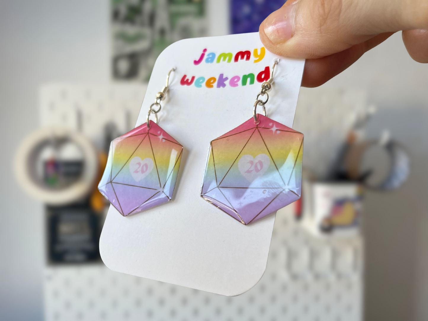 Rainbow D20 Earrings