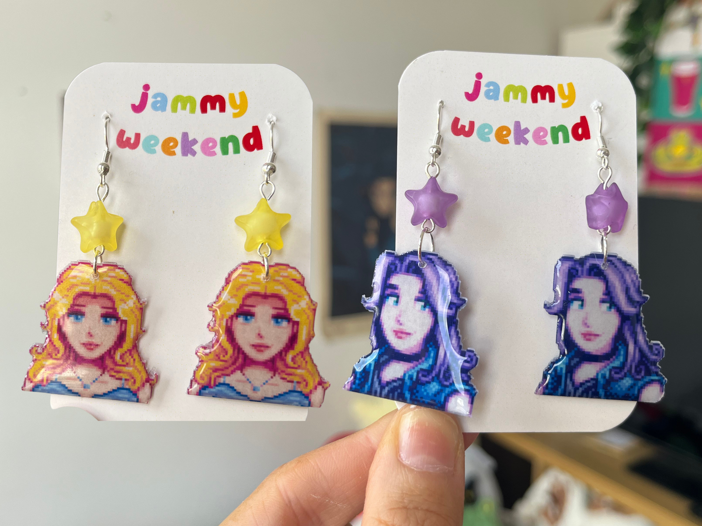 Colourful Pixel Character Earrings