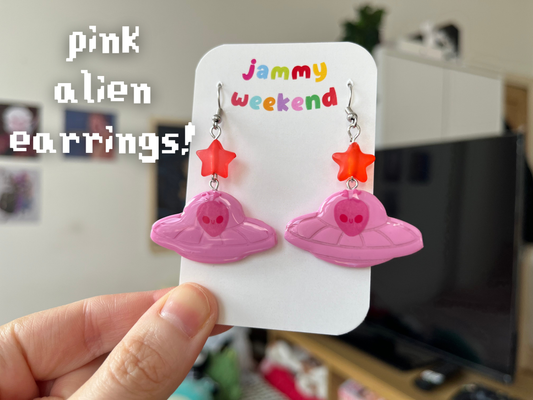 Valentines Alien UFO Polymer Clay Earrings