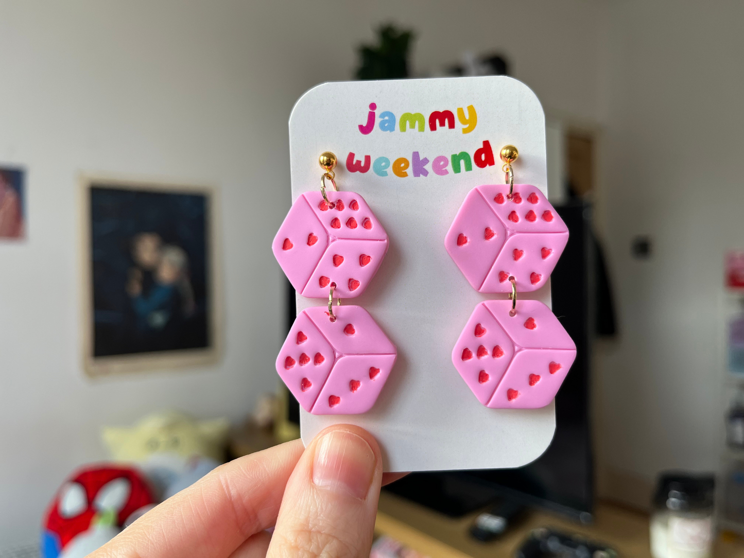 Valentines Heart Dice Polymer Clay Earrings