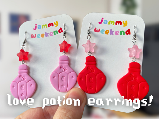 Pink and Red Love Potion Polymer Clay Earrings