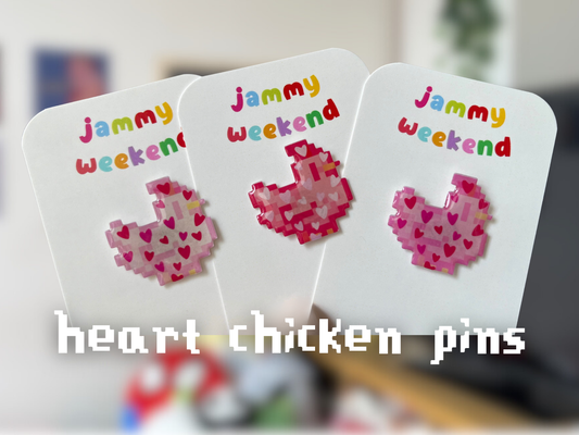 Valentines Pixel Chicken Pin